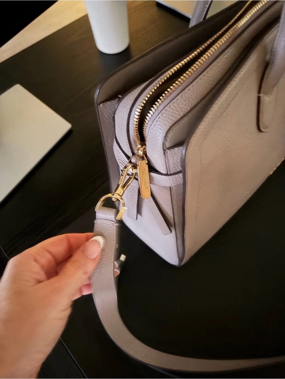 Kate Spade Pebble Leather Satchel in Taupe